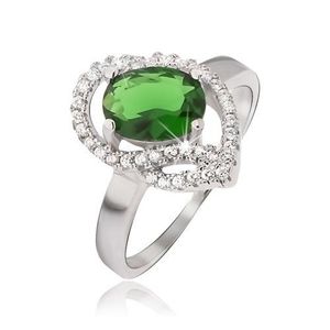 Stříbrný prsten 925, oválný zelený kamínek, zirkonové oblouky - Velikost: 55 obraz