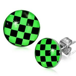 Náušnice z oceli, zeleno-černá šachovnice obraz