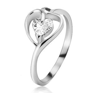 Stříbrný prsten 925, kontura srdce s čirým zirkonem - Velikost: 50 obraz