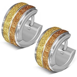 Kruhové náušnice z oceli, dva pískované zlaté pásy obraz