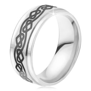 Ocelový prsten - lesklá stříbrná obroučka, zvlněná linie, srdce - Velikost: 54 obraz