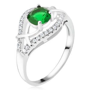 Stříbrný prsten 925 - zelený okrouhlý kamínek, zirkonová ramena - Velikost: 50 obraz
