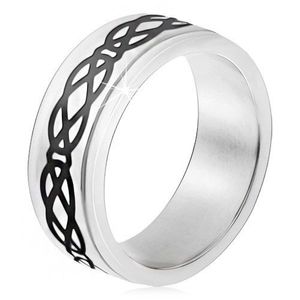 Ocelový prsten, vyvýšený pás, motiv slz a kosočtverců, tlusté linie - Velikost: 51 obraz