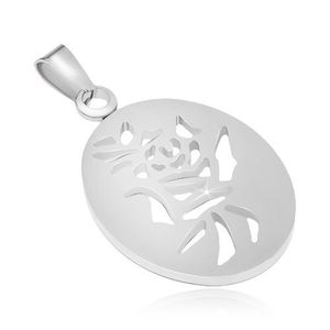 Ocelový přívěsek stříbrné barvy, ovál s čínským symbolem obraz