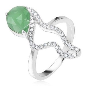 Prsten ze stříbra 925 - zelený slzičkový kámen, zirkonová zvlněná linie - Velikost: 48 obraz