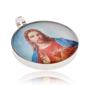 Okrouhlý ocelový medailon, Ježíš v červeno-modrém rouchu obraz