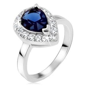 Stříbrný prsten 925, modrý slzičkovitý kámen se zirkonovým lemem - Velikost: 49 obraz