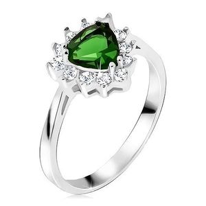 Prsten ze stříbra 925, trojúhelníkový zelený kamínek, čiré zirkony - Velikost: 50 obraz