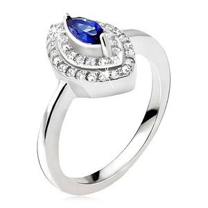 Stříbrný prsten 925, modrý zrnkový kamínek, zirkonová elipsa - Velikost: 48 obraz