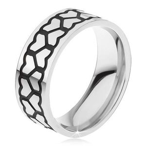 Ocelový prsten, dvě tlustší linie kontur souměrných srdcí - Velikost: 59 obraz