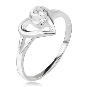 Srdíčkovitý prsten, obrys asymetrického srdce, čiré kamínky, stříbro 925 - Velikost: 49 obraz