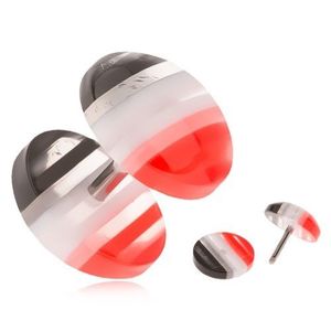 Fake plug z akrylu, vypouklá kolečka, červené, bílé a černé pruhy obraz