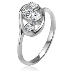 Zirkonový prsten, obrys elipsy, tři čiré broušené kamínky, stříbro 925 - Velikost: 49 obraz