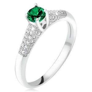 Prsten se zeleným zirkonem v kotlíku, čiré kamínky, stříbro 925 - Velikost: 49 obraz