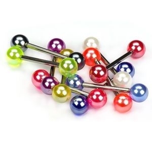 Piercing do jazyka, barevné perleťové kuličky - Barva piercing: Růžová obraz