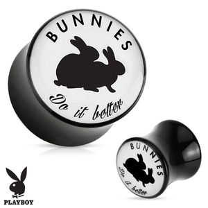 Černý sedlový plug do ucha z akrylu " Bunnies do it better" - Tloušťka : 10 mm obraz