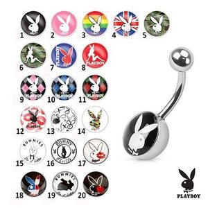 Ocelový piercing do bříška, barevné obrázky zajíčků Playboy - Symbol: PB04 obraz