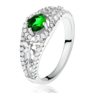 Čirý zirkonový prsten se zeleným kamínkem, vážky, stříbro 925 - Velikost: 49 obraz