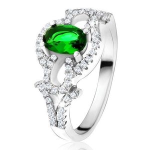 Prsten s oválným zeleným kamenem, čirý kruh, kapky, ze stříbra 925 - Velikost: 50 obraz