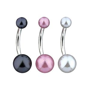 Piercing do bříška - barevná perlová kulička - Barva piercing: Bílá obraz