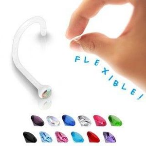 Piercing do nosu - transparentní BioFlex s barevným zirkonem - Barva zirkonu: Duhová - AB obraz