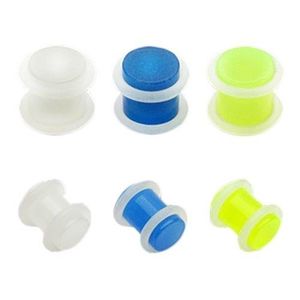 Plug do ucha z akrylu - průhledný s gumičkami - Tloušťka : 10 mm, Barva piercing: Neonová - Zelená obraz