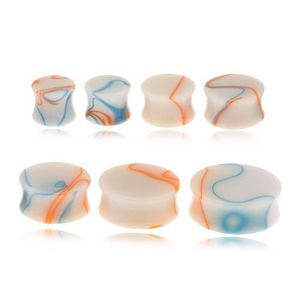 Akrylový plug do ucha, béžová farba, modro-oranžové línie - Tloušťka : 14 mm, Barva: Modro-oražová obraz