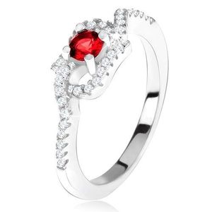 Stříbrný 925 prsten, červený kamínek, zatočená zirkonová ramena - Velikost: 49 obraz