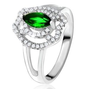 Prsten se zeleným zrníčkovitým kamenem, zirkonové oblouky, stříbro 925 - Velikost: 49 obraz