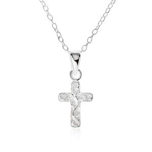 Stříbrný 925 náhrdelník - řetízek, gravírovaný kříž, zvlněné linie obraz
