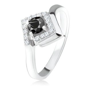 Stříbrný 925 prsten, kulatý černý kamínek v zirkonovém kosočtverci - Velikost: 49 obraz