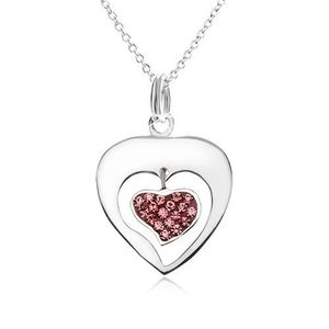 Náhrdelník - řetízek, obrys srdce, srdce, růžové zirkonky, stříbro 925 obraz