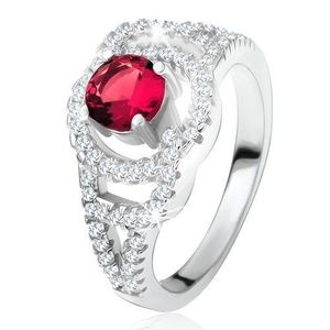 Lesklý prsten ze stříbra 925, tmavě růžový kulatý kámen, zirkonové oblouky - Velikost: 59 obraz