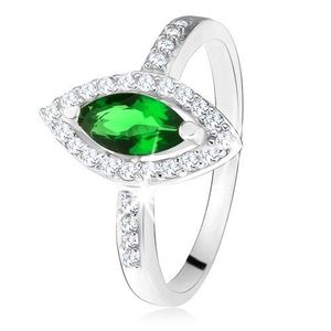Lesklý prsten - stříbro 925, zrnkovitý zelený kámen s lemem, čiré zirkonky - Velikost: 50 obraz