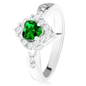 Prsten se zeleným srdcovým zirkonem, čirý kosočtverec, stříbro 925 - Velikost: 49 obraz