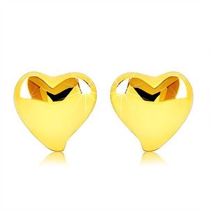 Náušnice ze žlutého 9K zlata - ploché zrcadlově lesklé nesouměrné srdce obraz