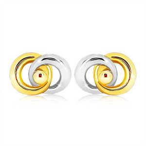 Rhodiované dvoubarevné náušnice v 9K zlatě - dva propojené prstence obraz