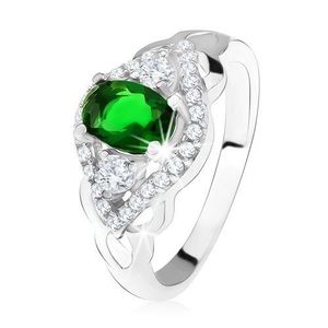 Stříbrný prsten 925, tmavě zelený kámen, lem z čirých zirkonů, tvar oka - Velikost: 50 obraz