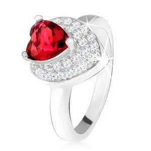 Prsten s vystupujícím srdíčkovitým červeným zirkonem, dvojité srdce, stříbro 925 - Velikost: 49 obraz