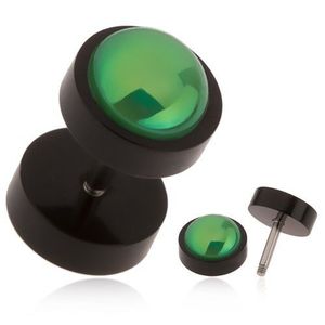 Černý falešný plug do ucha z akrylu, zelená kulička s duhovým leskem obraz