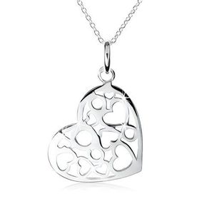 Stříbrný náhrdelník 925, přívěsek ve tvaru srdce s výřezy ve tvaru srdcí a kruhů obraz