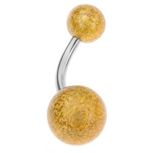 Akrylový piercing do bříška, kuličky s pískovaným povrchem zlaté barvy obraz