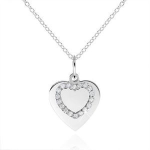 Stříbrný náhrdelník 925, ploché srdíčko a kontura srdce se zirkony obraz