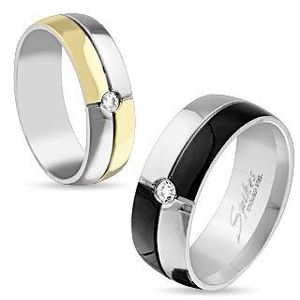 Ocelový prsten stříbrné a černé barvy, zirkon uprostřed, 8 mm - Velikost: 62 obraz