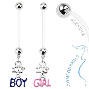 Piercing do bříška z bioflexu pro těhotné ženy, "IT'S A BOY", "IT'S A GIRL" - Barva piercing: Modrá obraz