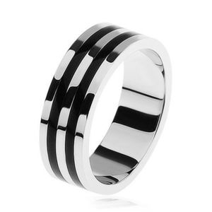 Lesklý prsten ze stříbra 925, dva černé pruhy - Velikost: 55 obraz