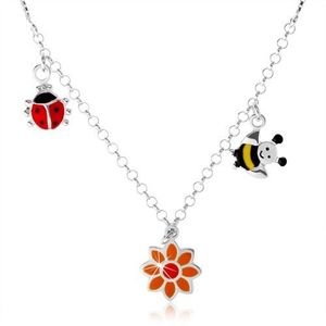 Stříbrný náhrdelník 925 pro děti, barevná beruška, kvítek, včelka obraz