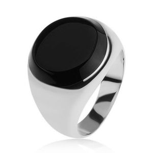Prsten s černým glazovaným kruhem, lesklá ramena, stříbro 925 - Velikost: 59 obraz