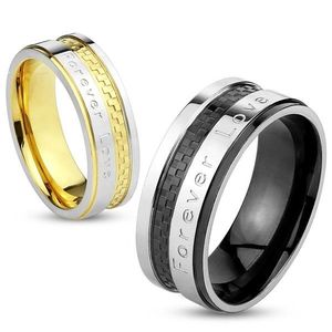 Prsten z oceli stříbrno-zlaté barvy, šachovnicový vzor, "Forever Love", 6 mm - Velikost: 49 obraz