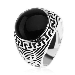 Prsten ze stříbra 925, černý glazovaný kruh, ornament řeckého klíče - Velikost: 58 obraz